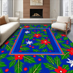 Vibrant Red Poinsettia Snowflake Garland Rug