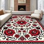 Red Floral Skull Medallion Cream Rug