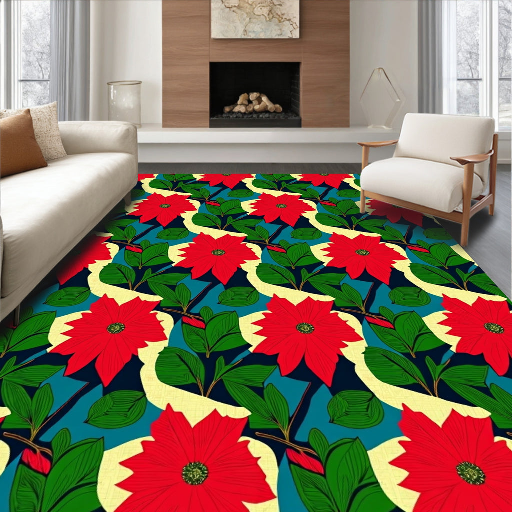 Bold Red Poinsettia Foliage Medallion Rug