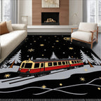 Vintage Red Train Snowy Night Rug