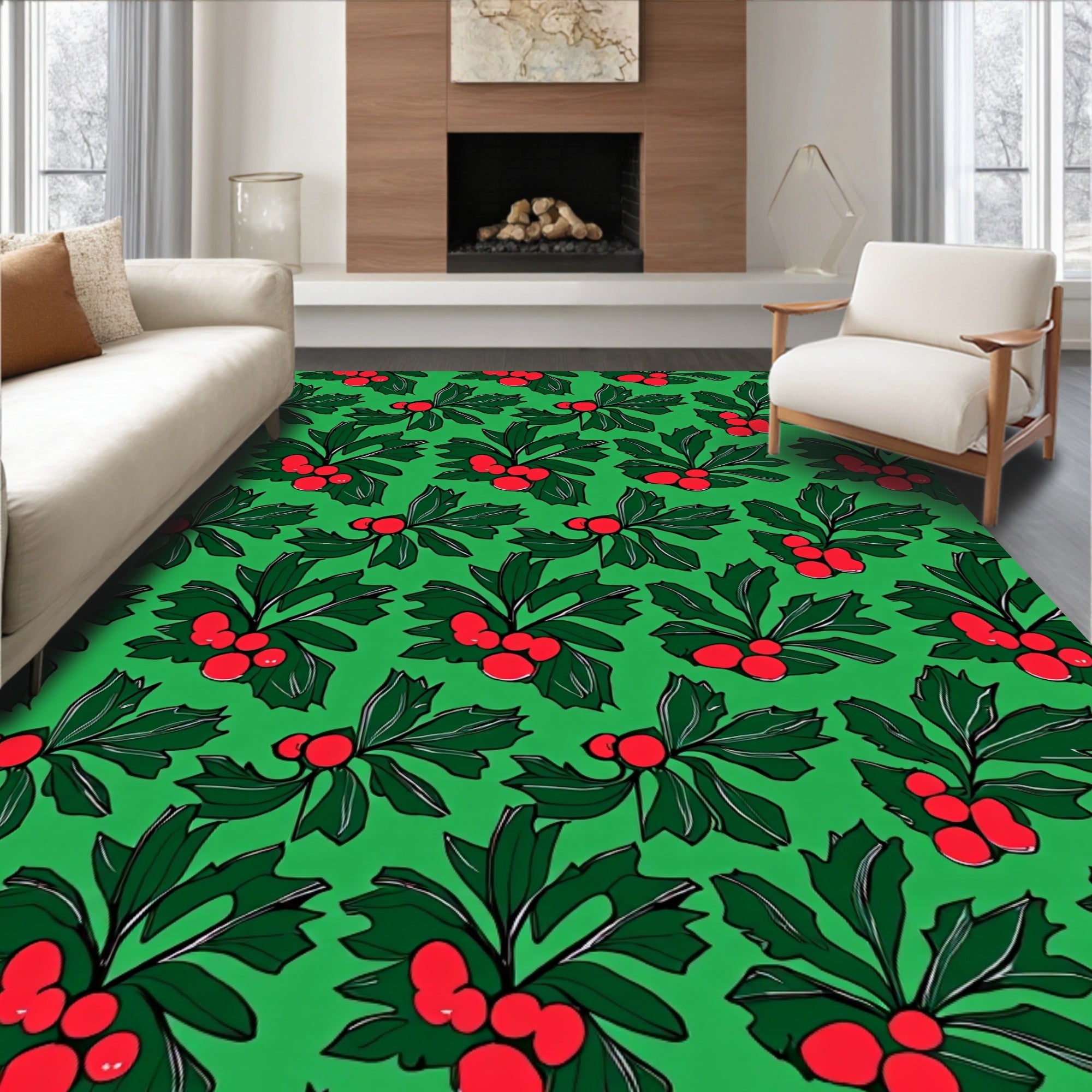 Holiday Holly Berry Garland Rug