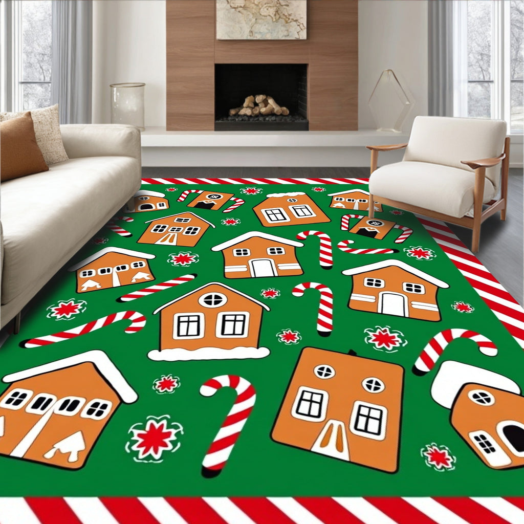 Gingerbread Houses Candy Cane Array Rug