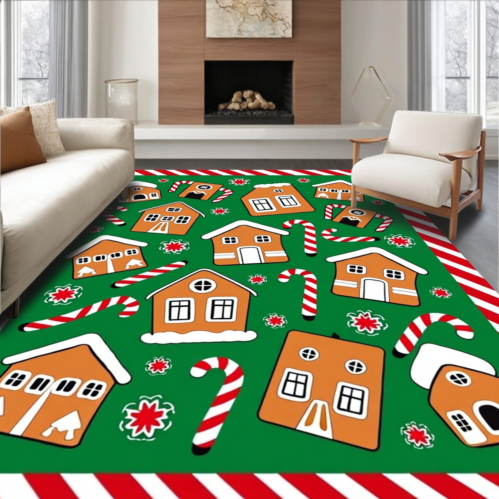 Gingerbread Houses Candy Cane Array Rug