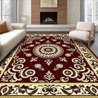 Crimson Floral Scroll Medallion Rug