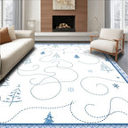 Blue Winter Trail Pine Tree Snowflakes Rug