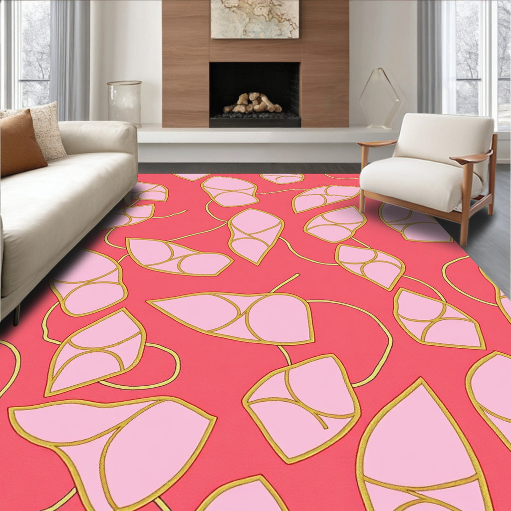 Blush Pink Gold Leaf Vine Art Rug
