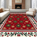 Red Green Gold Floral Medallion Border Rug