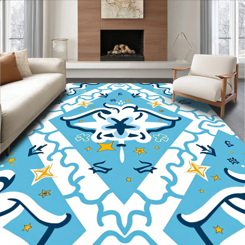 Azure Geometric Starburst Abstract Rug