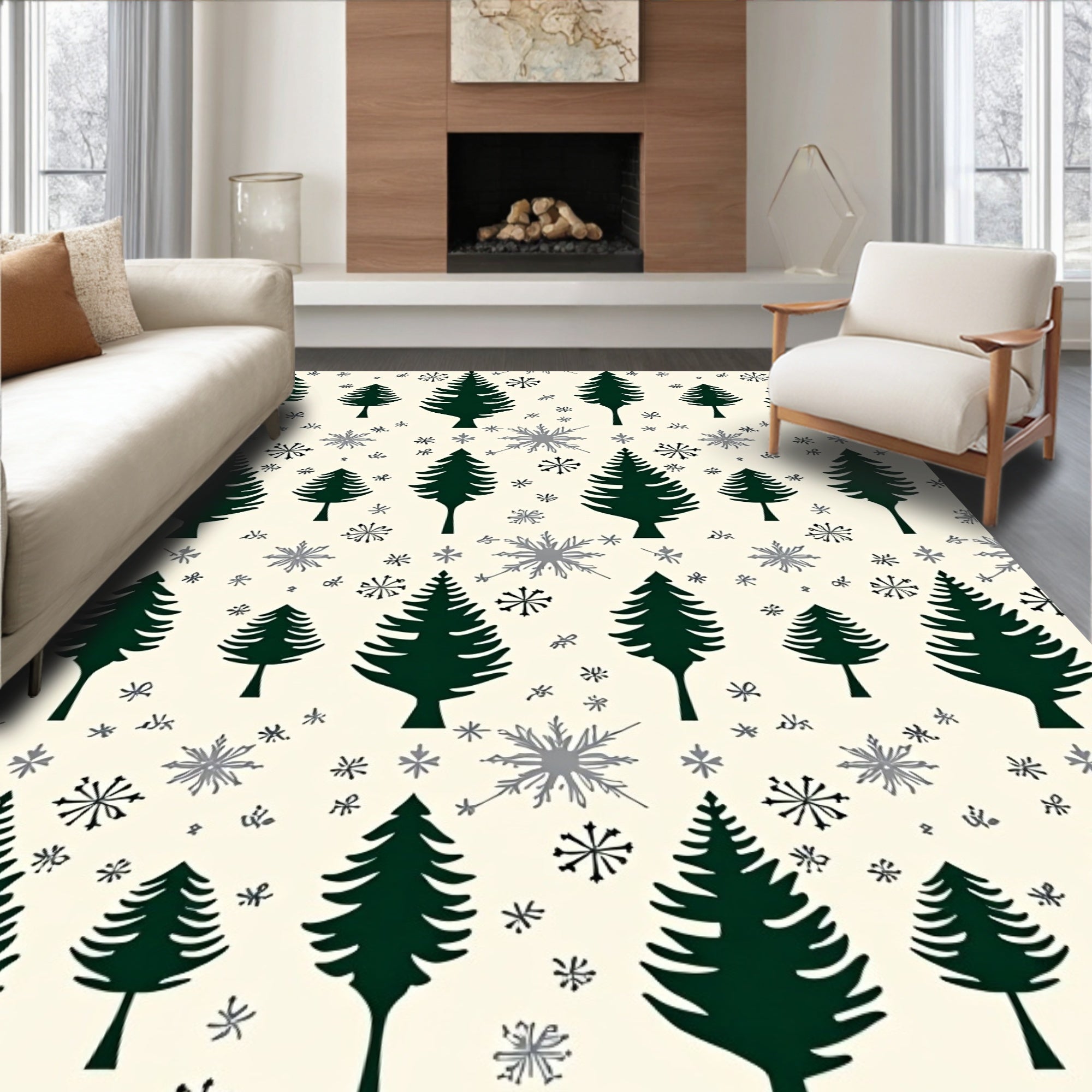 Forest Pine Snowflake Repeat Rug