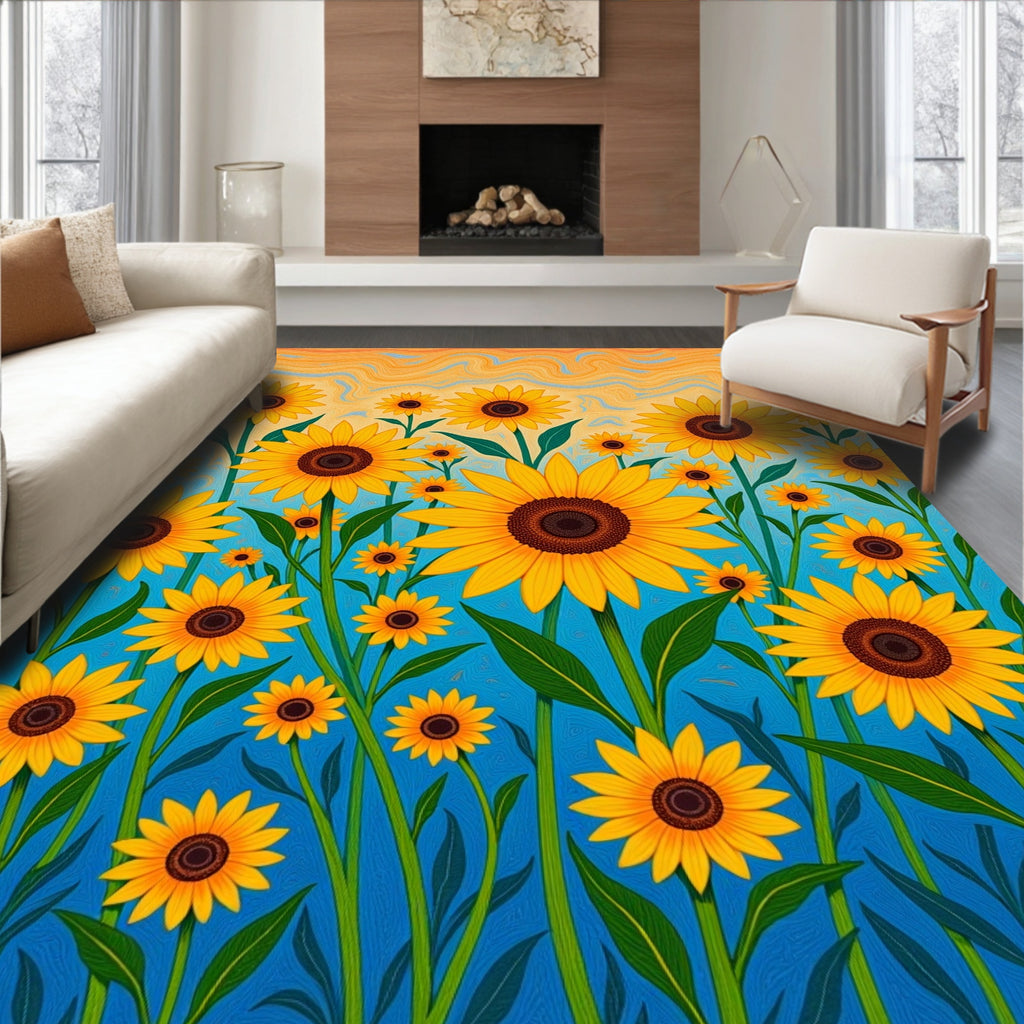 Golden Sunflowers Against Blue Sky Rug
