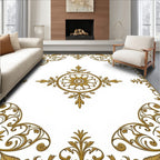 Ornate Gold Floral Medallion Emblem Rug