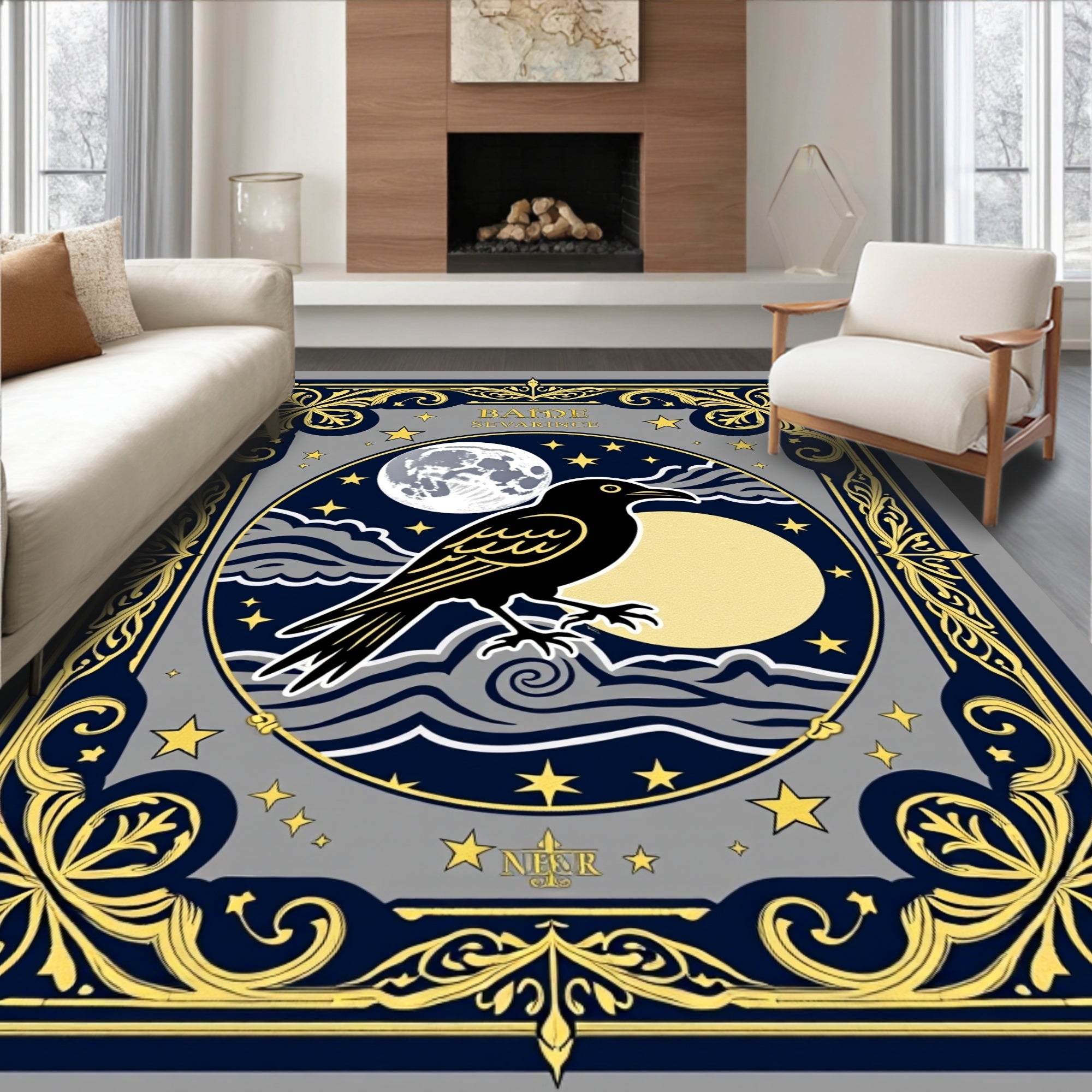 Dark Raven Moon Celestial Night Rug