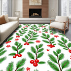 Christmas Holly Berry Pine Branch Rug