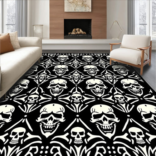 Black White Skull Bone Medallion Rug