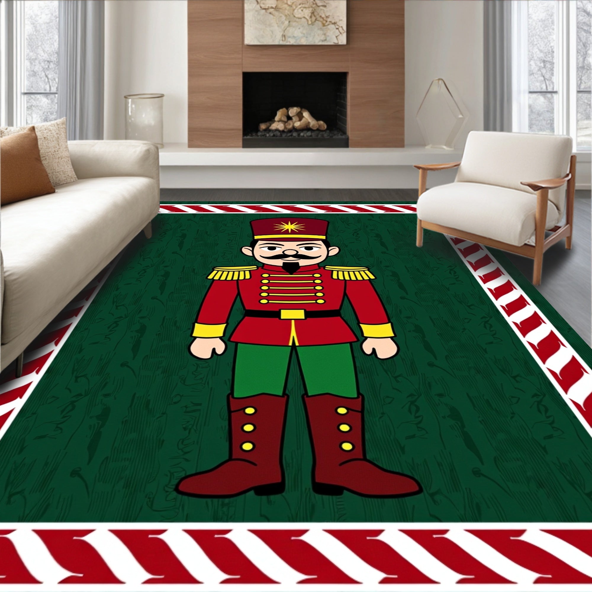 Festive Red Nutcracker Soldier Border Rug