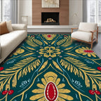 Emerald Golden Floral Medallion Ornament Rug