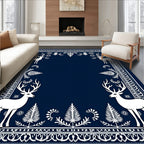 Deep Blue White Stag Forest Border Rug