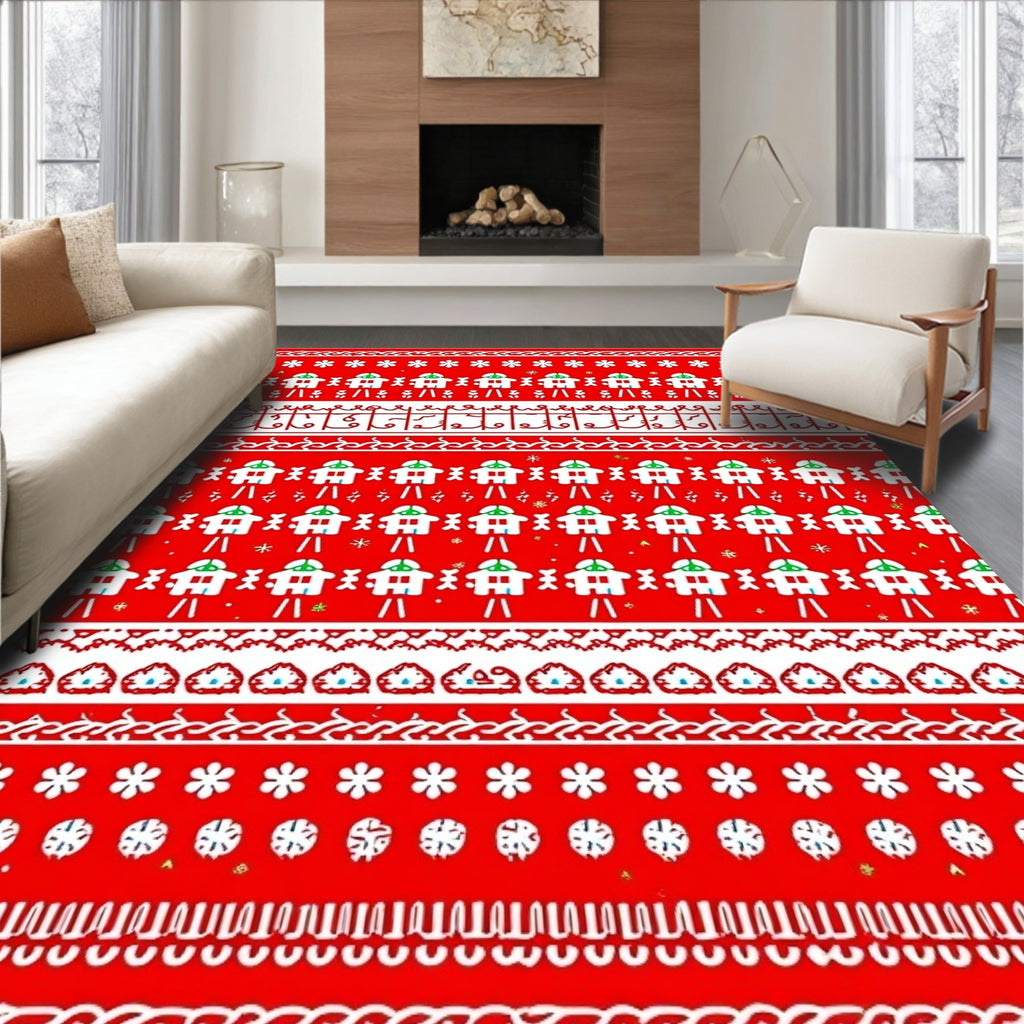Red White Holiday Village Stripes Rug
