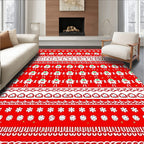 Red White Holiday Village Stripes Rug