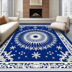 Royal Blue White Snowflake Medallion Rug