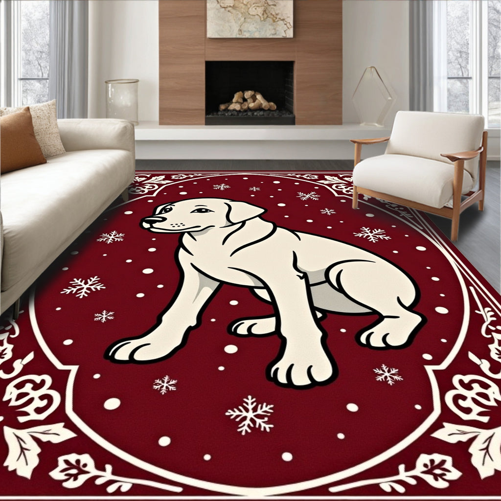 Crimson Winter Dog Snowflake Oval Rug