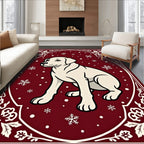 Crimson Winter Dog Snowflake Oval Rug