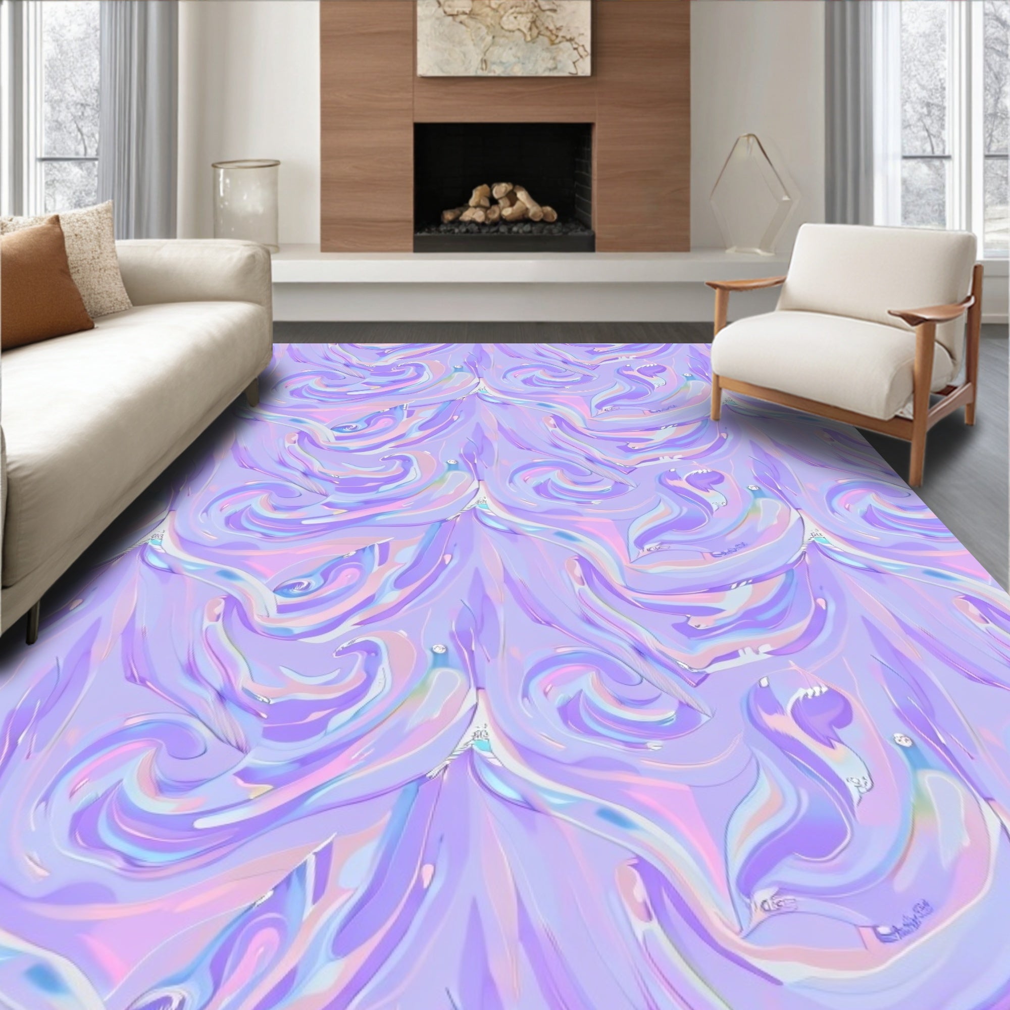 Holographic Lavender Swirls Rug