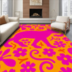 Vibrant Pink Llama Floral Whimsical Rug