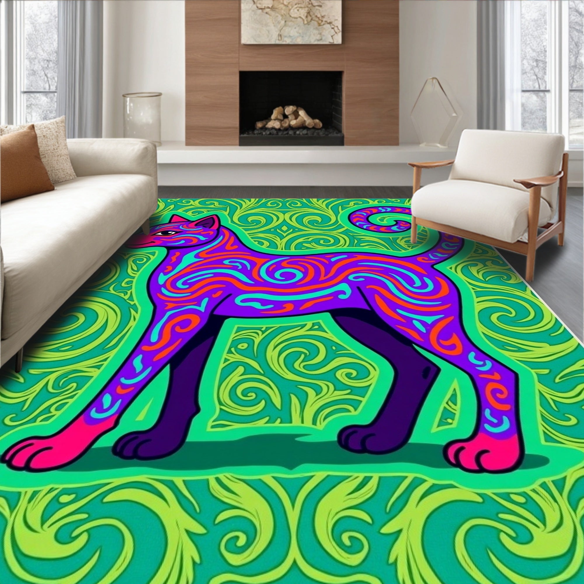 Vibrant Purple Dog Psychedelic Swirls Rug
