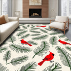 Red Cardinals Green Pine Sprigs Rug