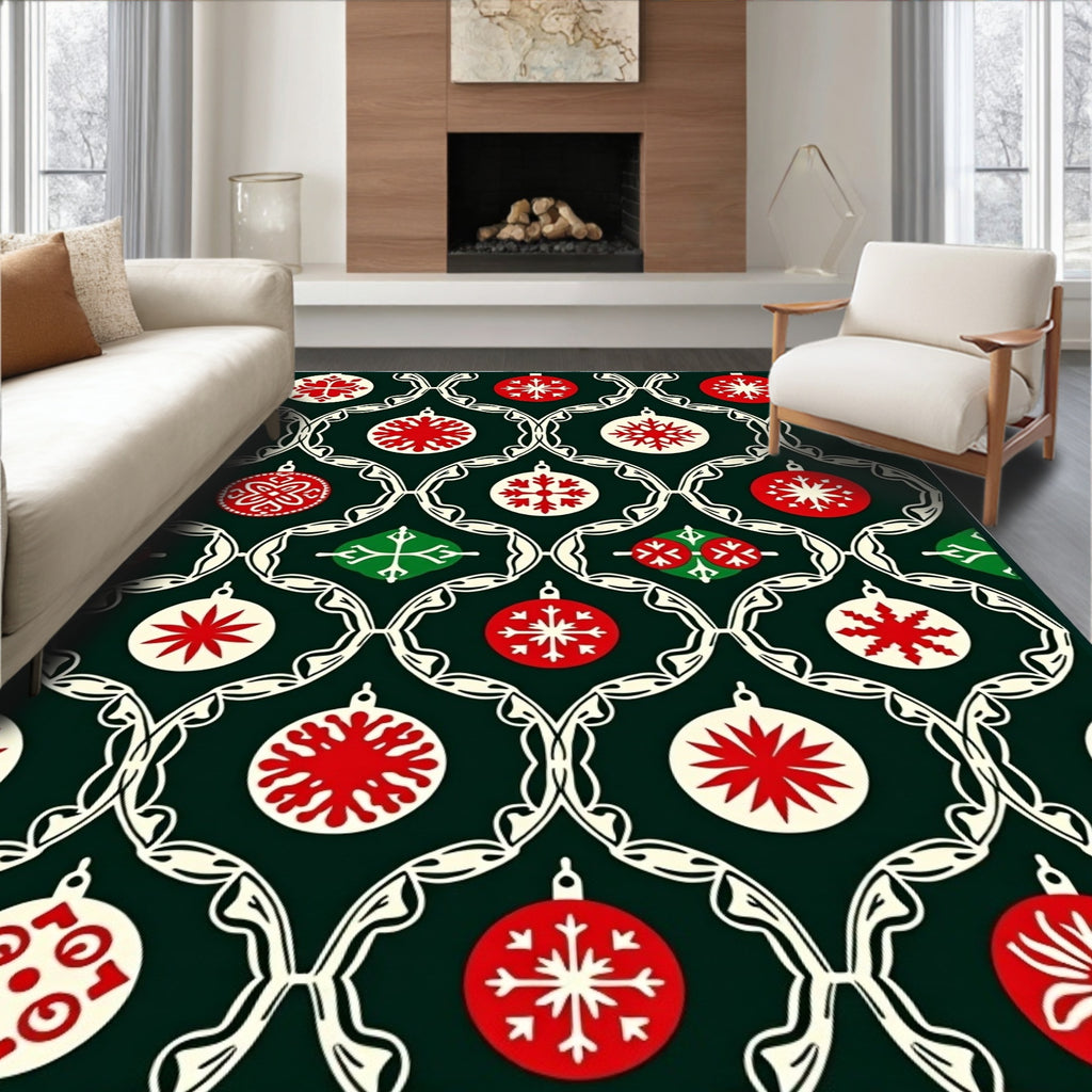 Festive Red White Christmas Ornament Rug