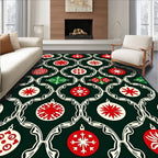 Festive Red White Christmas Ornament Rug