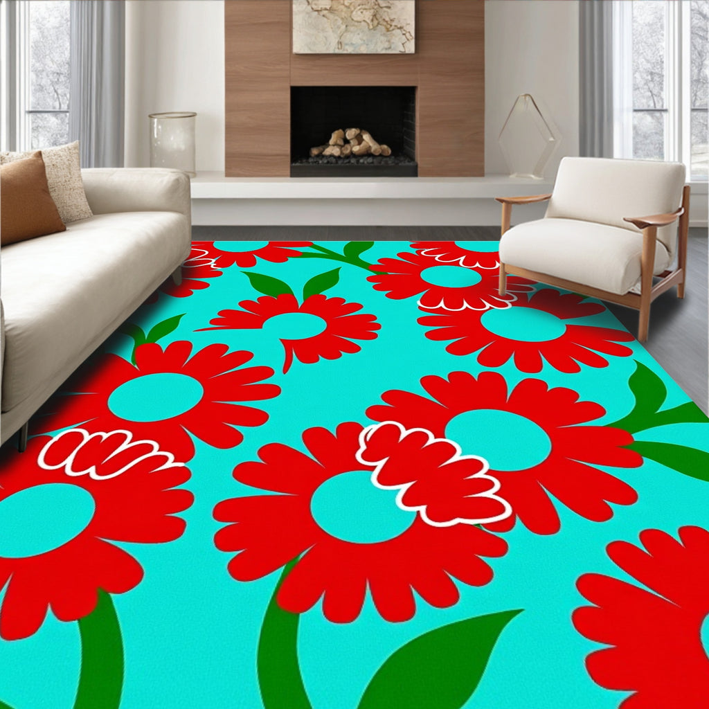Retro Red Flower Garden Rug