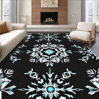 Black Snowflake Blue Abstract Rug
