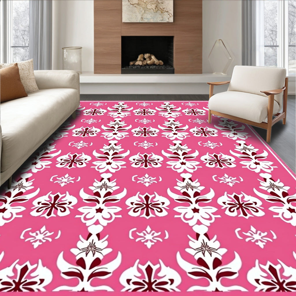 Elegant Rose Pink Floral Medallion Rug