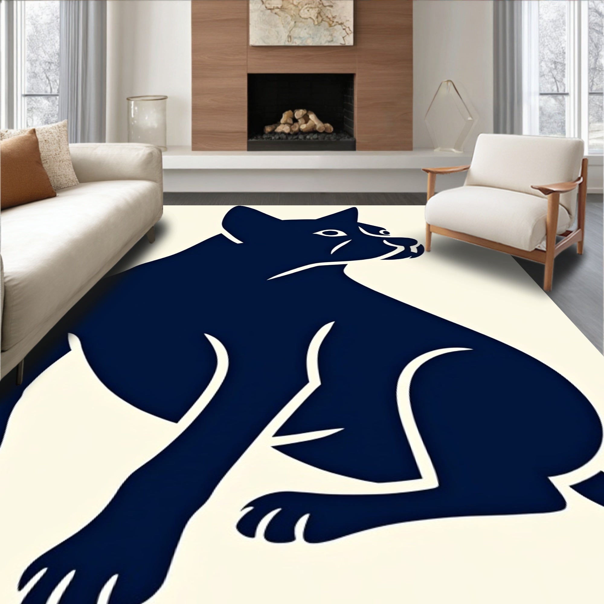 Deep Blue Sitting Dog Silhouette Rug