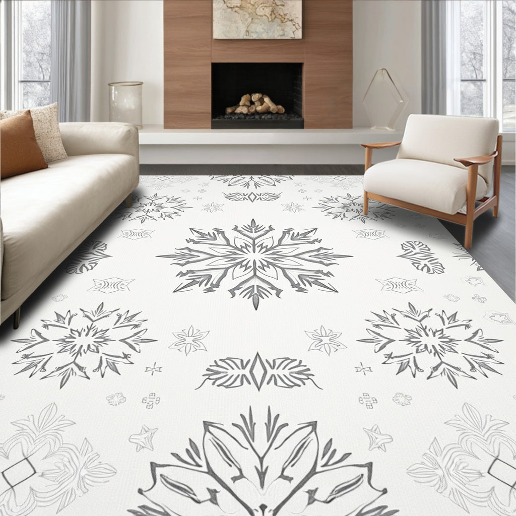 Gray Snowflake Winter Mandala Rug