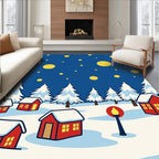 Cozy Snowy Village Yellow Stars Rug