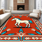Cream Horse Crimson Teal Border Rug
