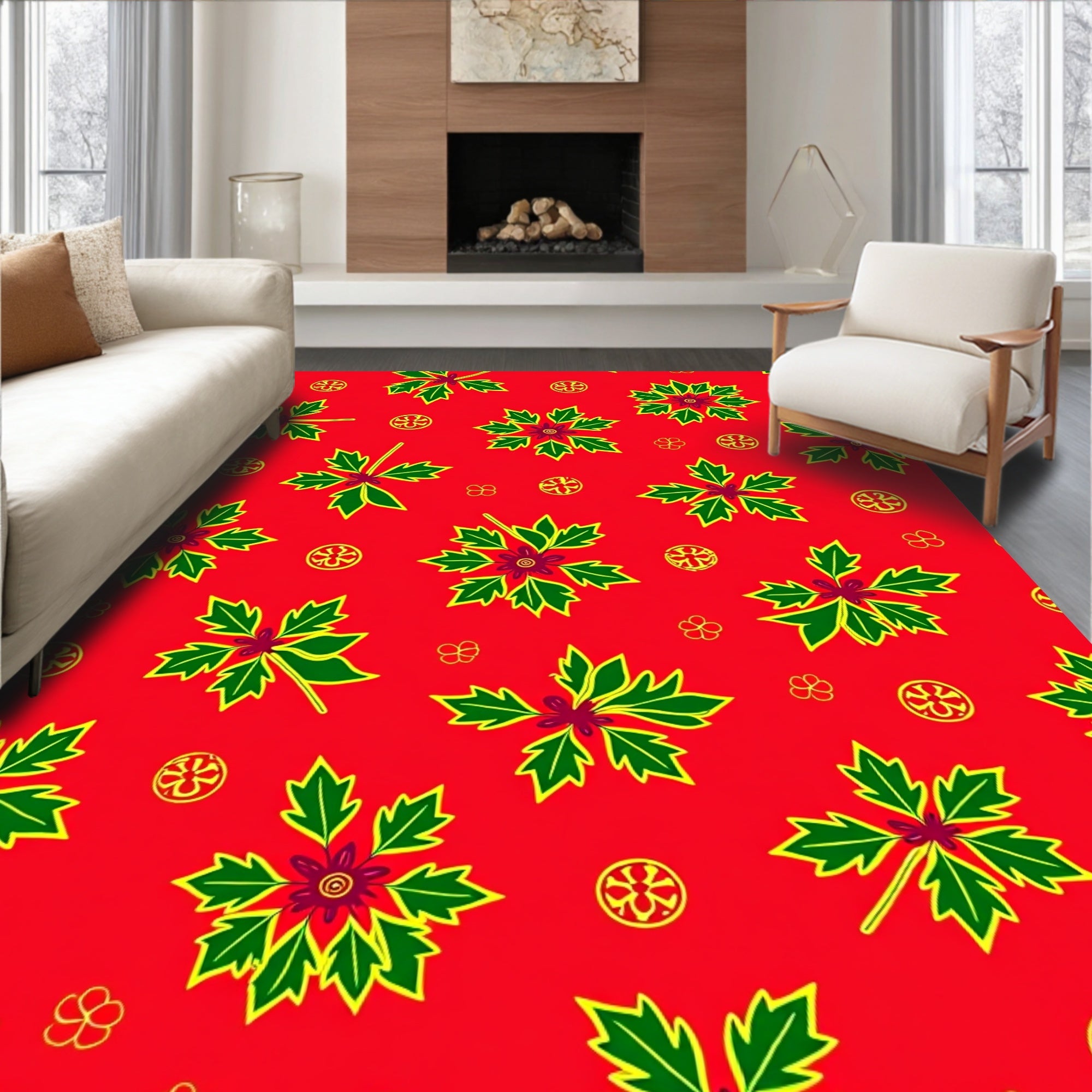 Red Green Stylized Holly Berry Rug