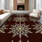 Golden Snowflakes on Dark Brown Background Rug
