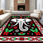 White Elephant Red Floral Border Rug