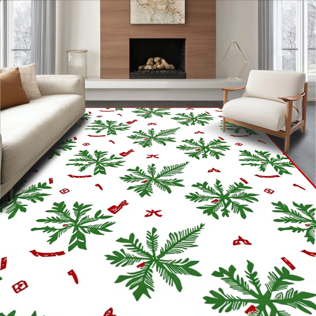 Green Snowflake Red Accents Textile Rug
