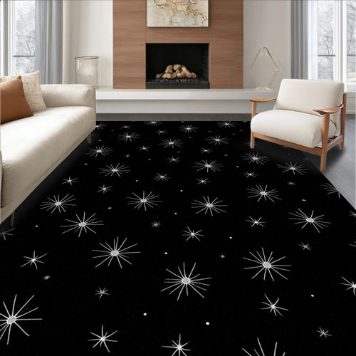Black white starburst cosmic Rug