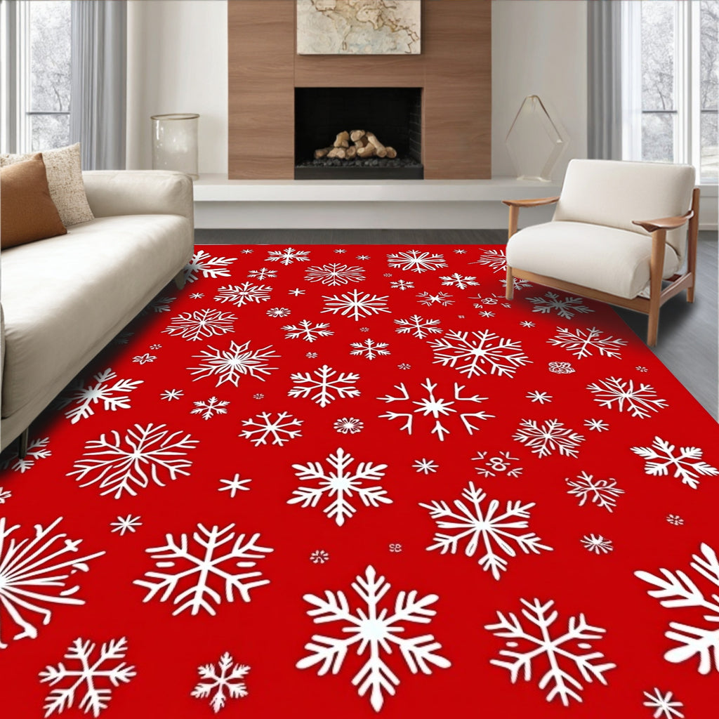 White Snowflake Scattered Red Field Rug