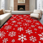 White Snowflake Scattered Red Field Rug