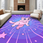 Cute Pink Cat Starburst Background Rug