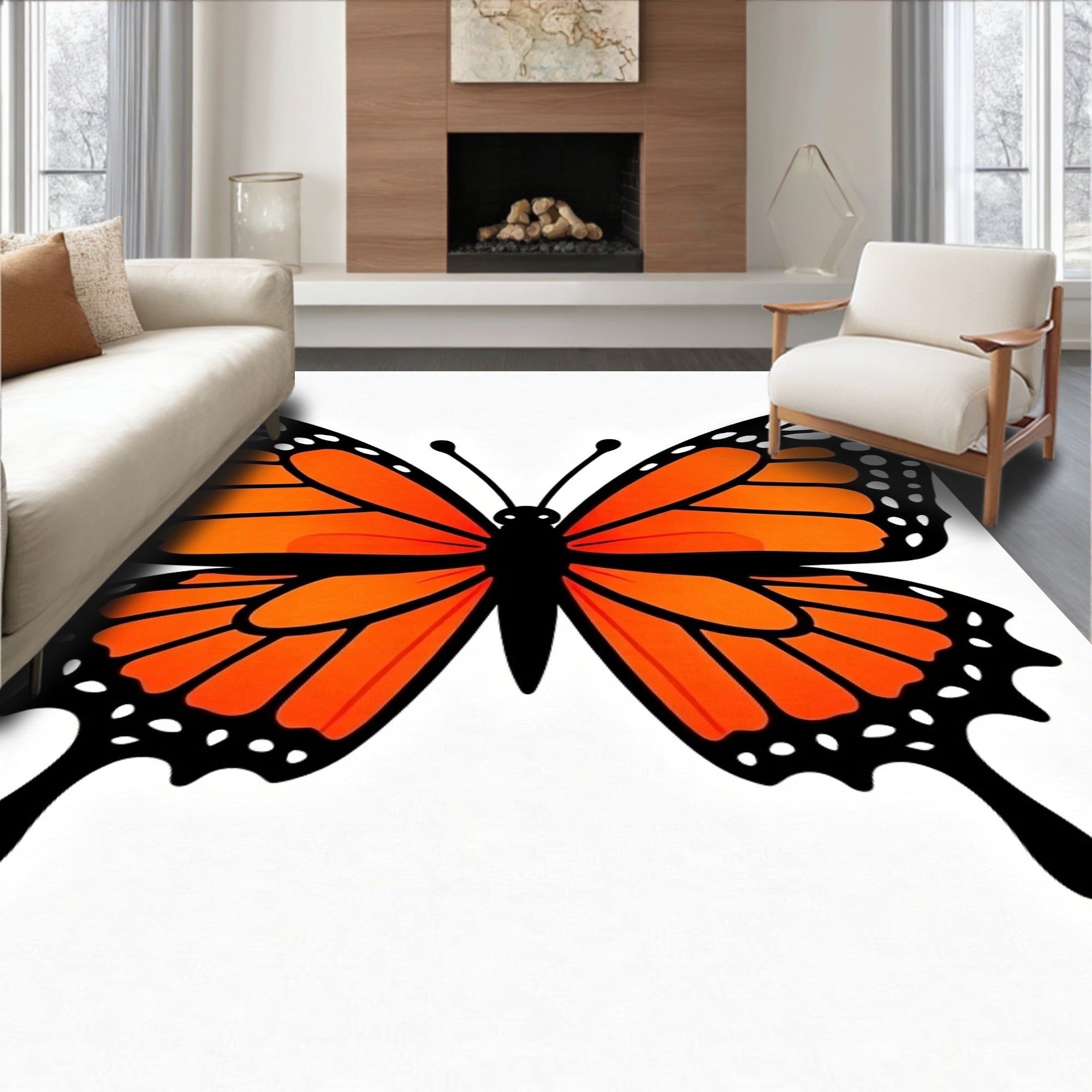Vibrant Monarch Butterfly Wing Rug