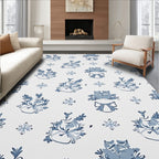 Blue White Floral Bow Arrangement Rug
