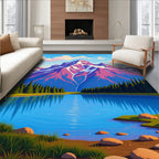 Vibrant Mountain Lake Woodland Scene Rug